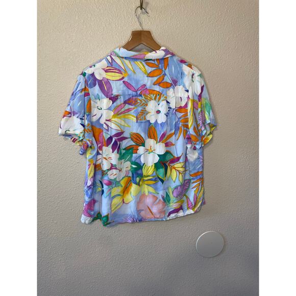 Jams World Colorful Tropical Watercolor Floral Casual Button Up Blouse Large - Picture 5 of 10